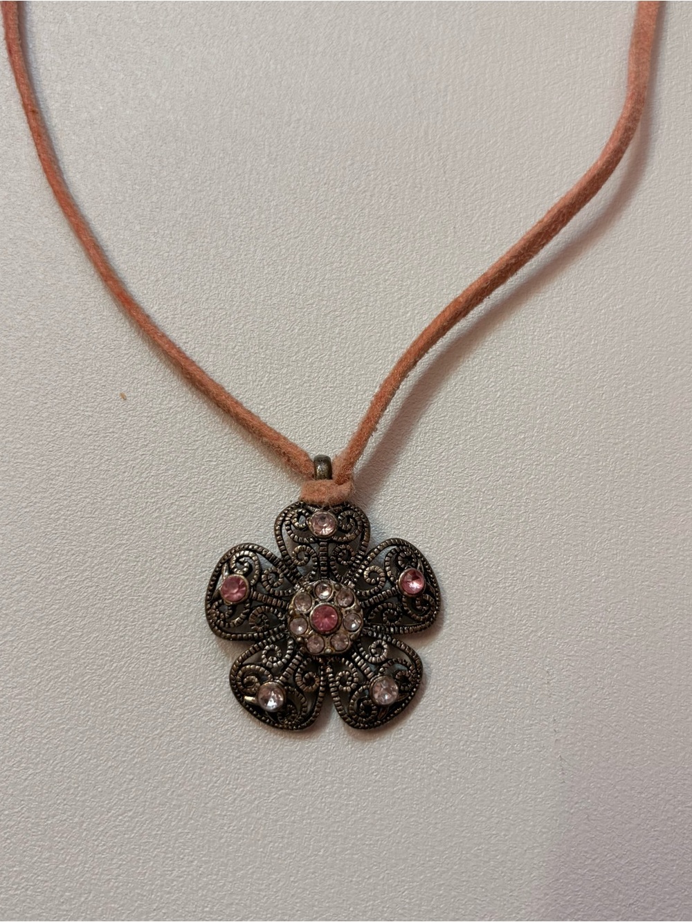 Pink Crystal Flower Pendant Necklace